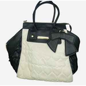 betsey johnson handbags large tote black bow white